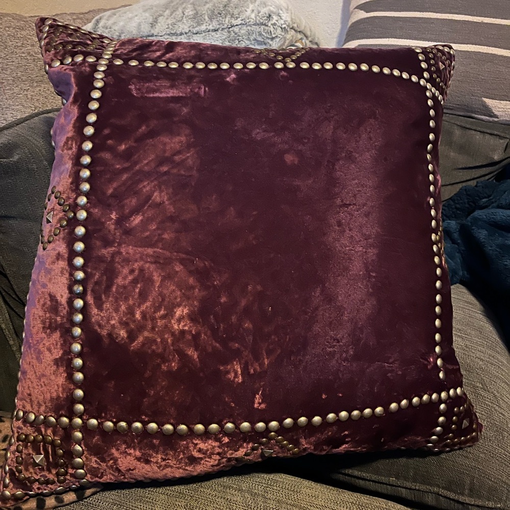 Double D Luxurious Velvet Studded Pillow in Rich Deep Purple